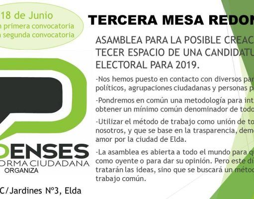 Eldenses Plataforma Ciudadana llevará a cabo este domingo día 18 de Junio su tercera mesa redonda