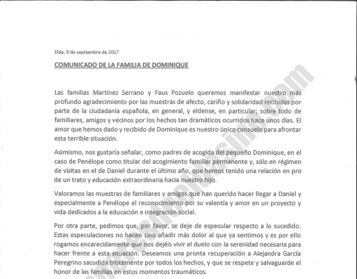 Comunicado de la Familia de Dominique