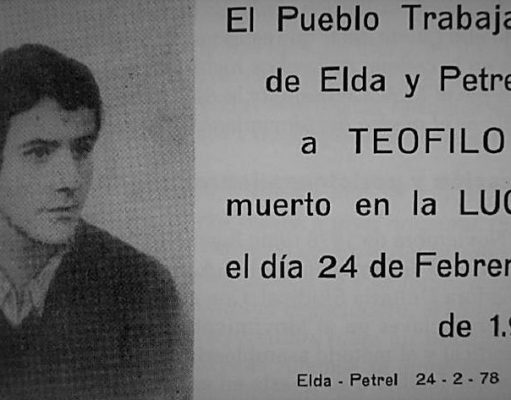 Teófilo del Valle, el primer muerto de la Transición, tendrá una plaza en Elda, 42 años después de su muerte