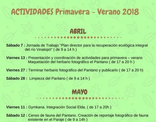 El voluntariado de Medioambiente en Elda organiza nuevas actividades para la primavera de 2018