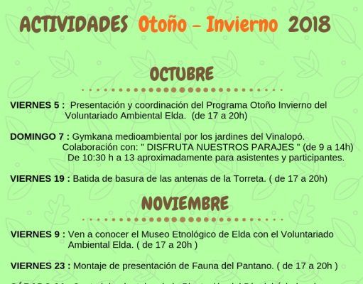 Las actividades del Grupo de Voluntariado Medioambiental de Elda comienzan este viernes