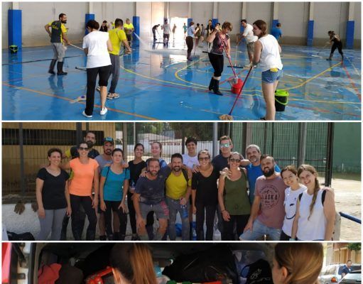 Un grupo de comparsistas piratas y varias personas de Elda acuden como voluntarios a Dolores