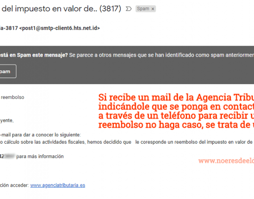 Atención con este mensaje de correo suplantando a la Agencia Tributaria… Es un timo Email Fraude Hacienda Renta 2018