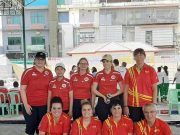 Ana Rosa Ortega Ruano, en el Campeonato Mundial de Petanca en Camboya Ana Rosa, segunda final, primera de la derecha.