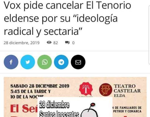 Vox pide cancelar El Tenorio eldense por su “ideología radical y sectaria” – ¡Santos Inocentes!