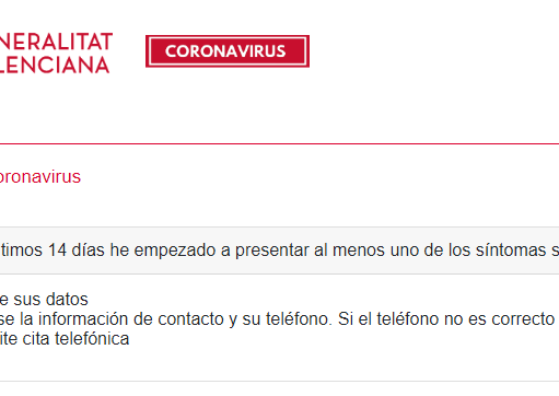 Sanidad habilita una web, para solicitar cita, si presentas síntomas clínicos compatibles con infección por coronavirus Registro Coronavirus Comunitat Valenciana