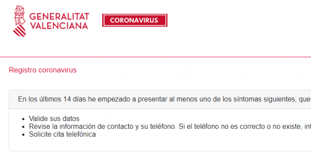 Registro Coronavirus Comunitat Valenciana