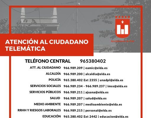 El Ayuntamiento de Elda suspende los servicios presenciales de atención al público y los restringe a la atención telefónica y telemática Atención al ciudadano - Elda - Telemática