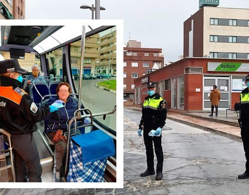 Policía Local de Elda y Protección Civil comienzan el reparto de mascarillas entre los usuarios del transporte público Reparto mascarillas Elda