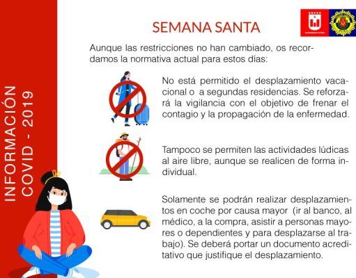 La Policía Local de Elda recuerda que se mantienen las medidas de confinamiento y que están prohibidos los desplazamientos a segundas residencias y zonas de ocio Restricciones de movilidad se mantienen en Semana Santa