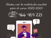 La Concejalía de Educación habilita un número de teléfono para aclarar dudas sobre la matriculación para el curso escolar 2020-21