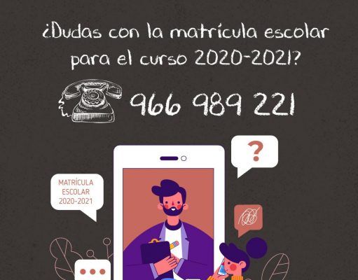 La Concejalía de Educación habilita un número de teléfono para aclarar dudas sobre la matriculación para el curso escolar 2020-21