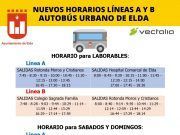 El Ayuntamiento de Elda y Vectalia amplía a partir del próximo lunes los horarios de las líneas A y B de transporte urbano Horarios líneas A Y B autobuses urbanos Elda