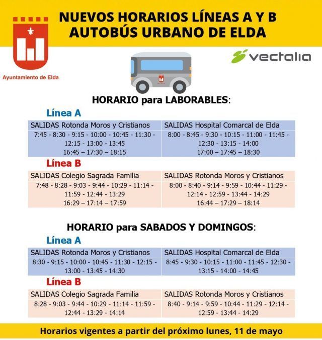Horarios líneas A Y B autobuses urbanos Elda