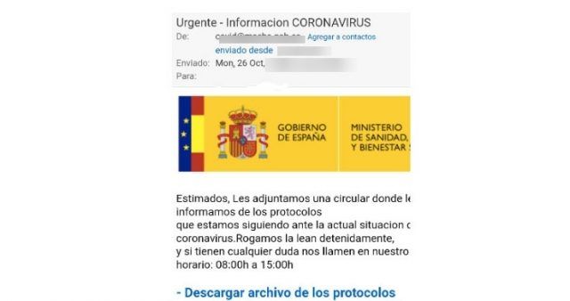 Campaña malware suplantando al Ministerio de Sanidad