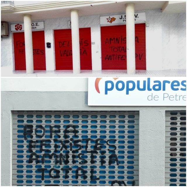 pintadas insultantes aparecidas esta mañana en las sedes locales de PSOE y PP