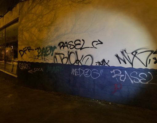 Policía Local y Policía Nacional detienen a 5 jóvenes como presuntos autores de varios de los graffitis de las últimas semanas en Petrer Pintadas recientes en las fachadas en Petrer