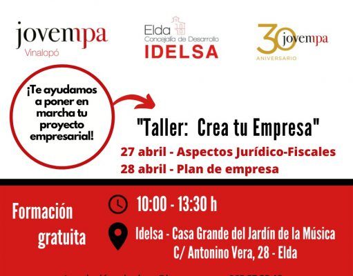Idelsa y Jovempa ofrecen el ciclo de talleres ‘Crea tu empresa’ para ayudar a los jóvenes de Elda a poner en marcha una idea de negocio Talleres 'Crea tu empresa' puesto en marcha por Idelsa y Jovempa