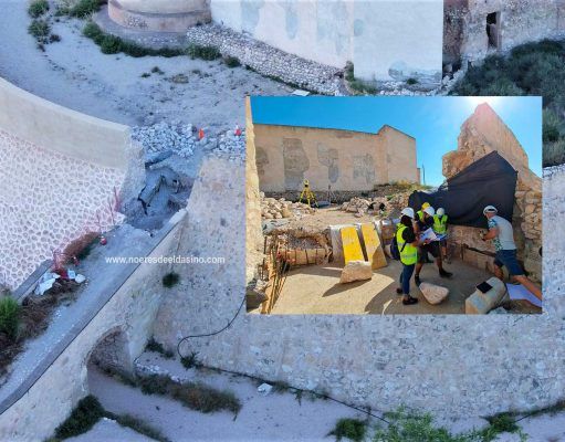 Continúa la recuperación del Castillo de Elda con los trabajos de reconstrucción de la puerta del antemural Reconstrucción de la puerta del antemural del Castillo de Elda