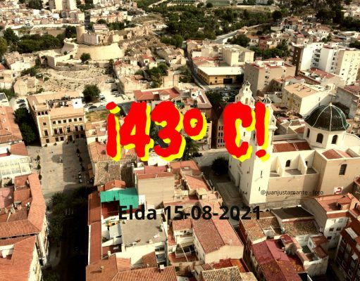 Elda registró este domingo, 43.8 grados, la temperatura más alta del año y desde que se tienen registros. 43 grados Elda