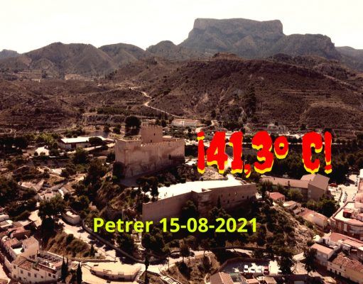 Petrer registra este domingo 41.3 grados, la temperatura más alta de los últimos años y sufre un “reventón cálido” con vientos de más de 60 Km/h Petrer registra este domingo 41.3 grados,