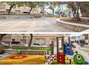 Finalizada la remodelación de la plaza y juegos junto al «Edificio Chimo» en Av. Acacias, Elda. Remodelación de la plaza y los juegos infantiles situados en la avenida de las Acacias junto al 'Edificio Chimo'