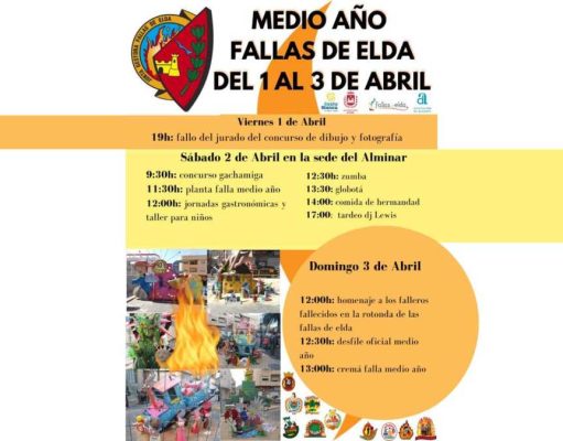 Las Fallas de Elda regresan a las calles de la ciudad, del 1 al 3 de abril, con la celebración del Medio Año Fallero Celebración del Medio Año Fallero en Elda