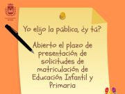 Comienza el plazo de admisión telemática para los alumnos y alumnas de Educación Infantil y Primaria en los centros de Elda