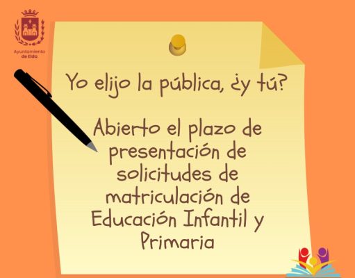 Comienza el plazo de admisión telemática para los alumnos y alumnas de Educación Infantil y Primaria en los centros de Elda