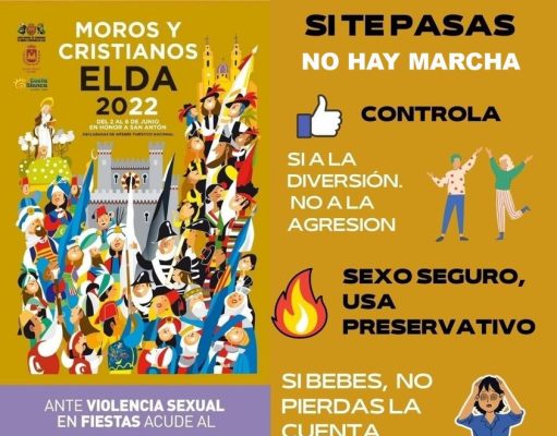 El Ayuntamiento de Elda pone en marcha una campaña para prevenir las agresiones machistas y los abusos sexuales durante los Moros y Cristianos Campaña anti-violencia, alcohol y drogas en Fiestas