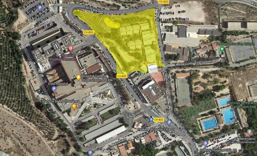 Sanidad construirá un nuevo parking para el Hospital de Elda en el antiguo colegio Miguel de Cervantes