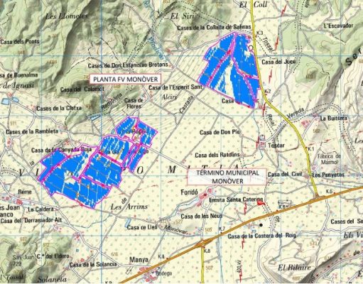 Atitlan Helios modifica el proyecto de la planta solar ‘FV Monòver’ emplazándola totalmente en su término municipal y ampliando el soterramiento de la línea de evacuación Plano de la planta solar fotovoltaica Monóvar