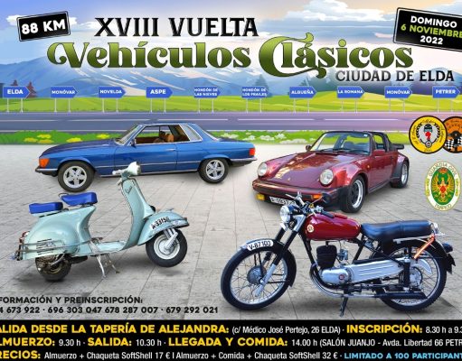 El próximo domingo se celebra la XVIII edición de la Vuelta de Vehículos Clásicos ‘Ciudad de Elda’ La Vuelta de Vehículos Clásicos ‘Ciudad de Elda’