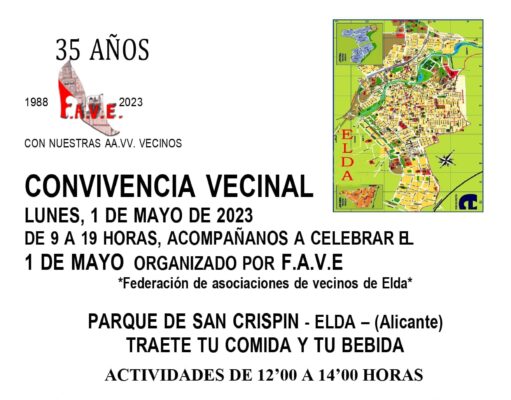 La FAVE y el Ayuntamiento de Elda organizan la tradicional convivencia vecinal con motivo del 1 de Mayo
