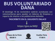 El Ayuntamiento de Elda fletará otros tres autobuses este domingo 10 de noviembre, para trasladar a más de 150 voluntarios dispuestos a ayudar en la localidad valenciana de Sedaví
