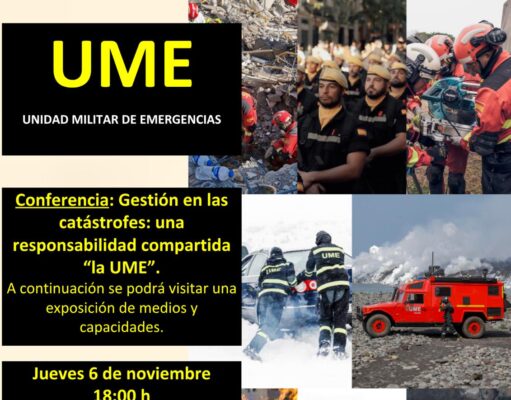 El jueves 6 de noviembre, en la Plaza de la Ficia, la UME mostrará los medios materiales con los que afronta las situaciones de emergencia y ofrecerá una conferencia sobre gestión de catástrofes